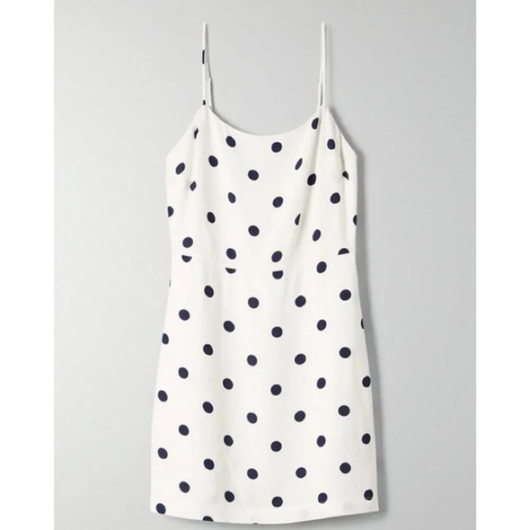 Aritzia Dresses & Skirts - Aritzia  Wilfred Isabelle Polka Dot Mini Dress White Navy Blue Size 8